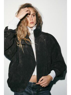 ZARA 100% SUEDE BIKER JACKET WITH COVERED BUTTONS